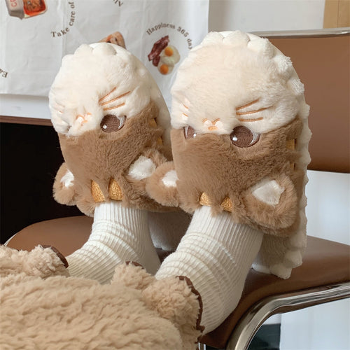 Brown Kitten Plush Slippers
